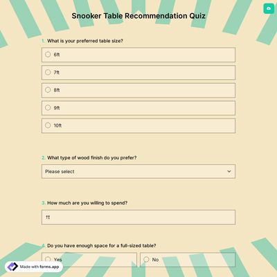 Snooker Table Recommendation Quiz