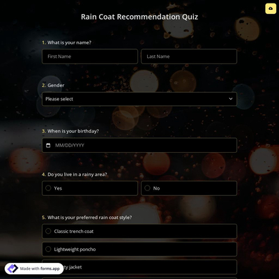 Rain Coat Recommendation Quiz