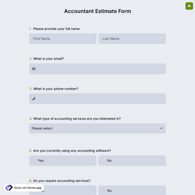Accountant Estimate Form