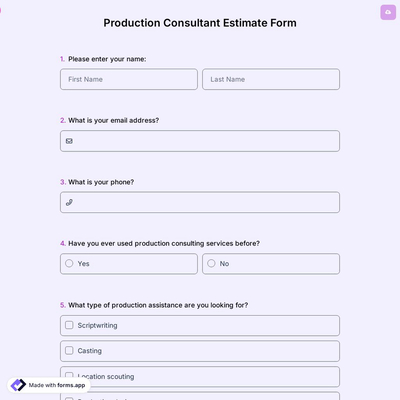 Production Consultant Estimate Form