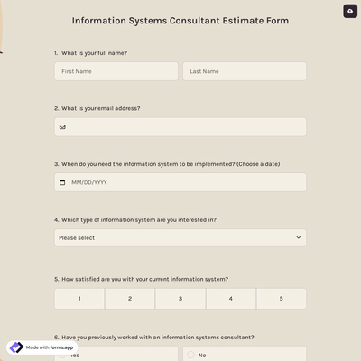 Information Systems Consultant Estimate Form
