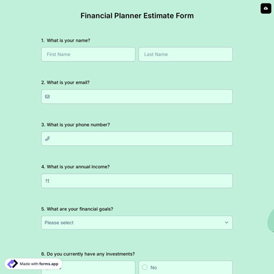 Financial Planner Estimate Form
