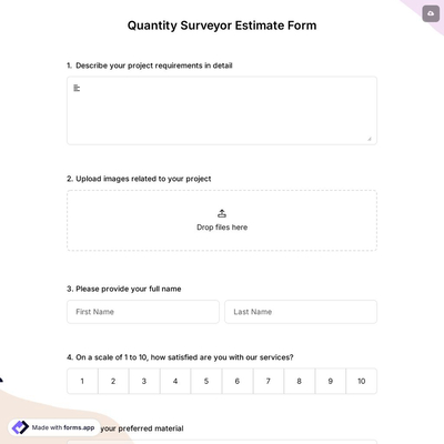 Quantity Surveyor Estimate Form