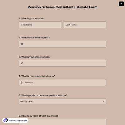 Pension Scheme Consultant Estimate Form