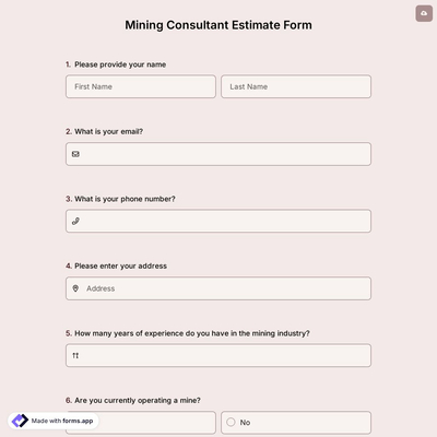 Mining Consultant Estimate Form