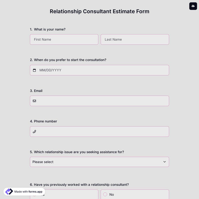 Relationship Consultant Estimate Form
