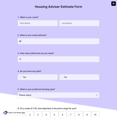 Housing Adviser Estimate Form