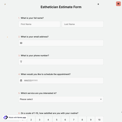 Esthetician Estimate Form