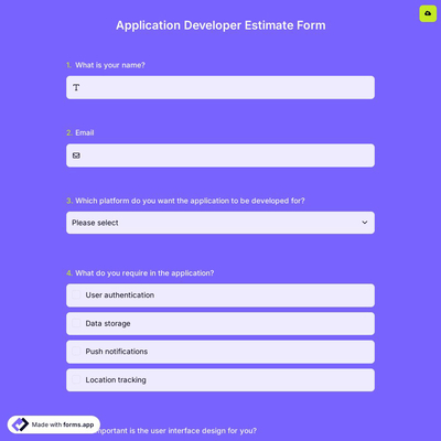 Application Developer Estimate Form
