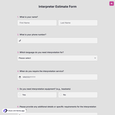 Interpreter Estimate Form