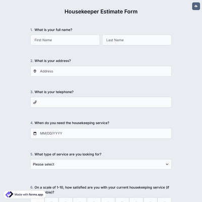 Housekeeper Estimate Form