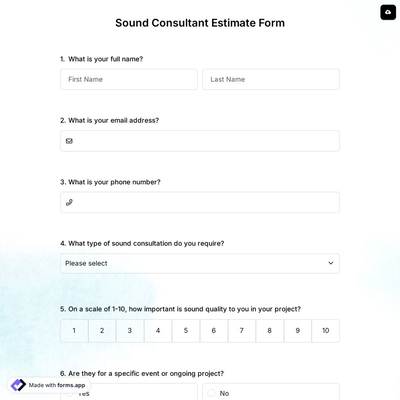 Sound Consultant Estimate Form