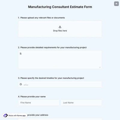 Manufacturing Consultant Estimate Form