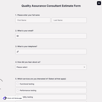 Quality Assurance Consultant Estimate Form