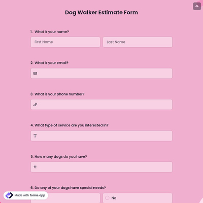 Dog Walker Estimate Form