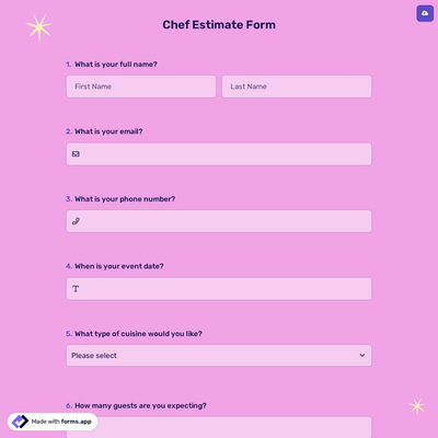 Chef Estimate Form