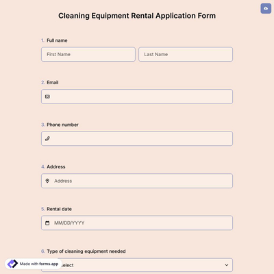 Cleaning Equipment Rental Application Form