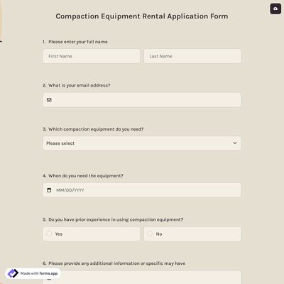 Compaction Equipment Rental Application Form
