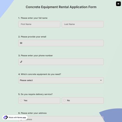 Concrete Equipment Rental Application Form