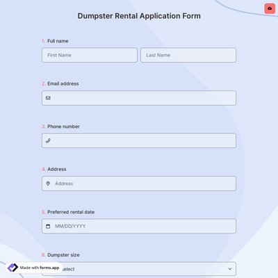 Dumpster Rental Application Form