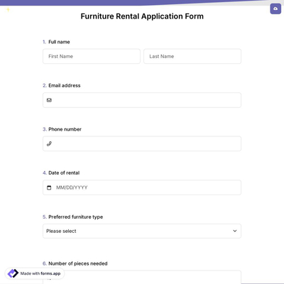 Furniture Rental Application Form