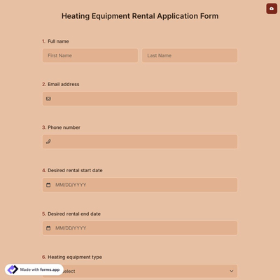 Heating Equipment Rental Application Form
