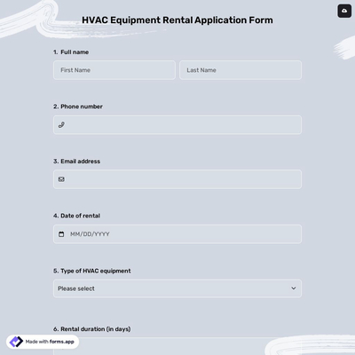 Hvac Equipment Rental Application Form