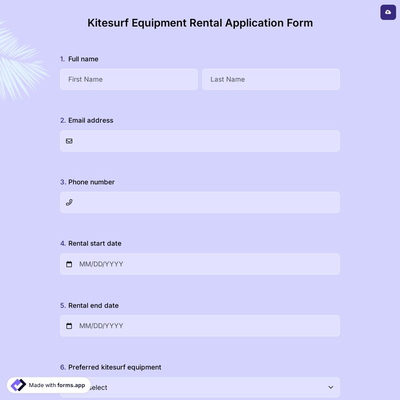 Kitesurf Equipment Rental Application Form