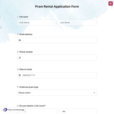 Pram Rental Application Form