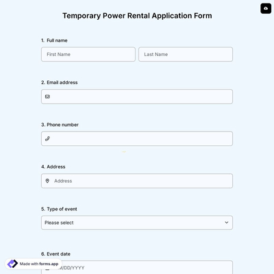 Temporary Power Rental Application Form