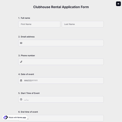 Clubhouse Rental Application Form