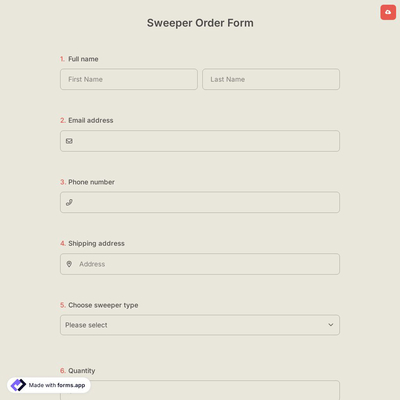 Sweeper Order Form