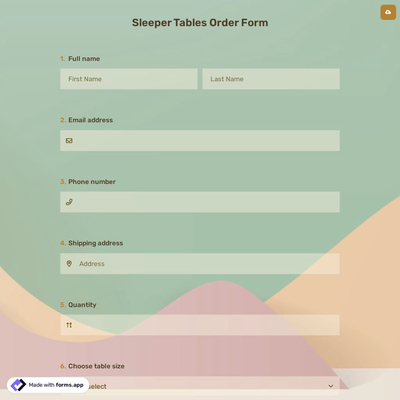 Sleeper Tables Order Form