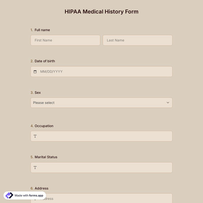 HIPAA Medical History Form