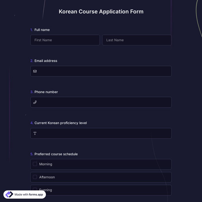 Korean Course Application Form