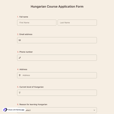 Hungarian Course Application Form