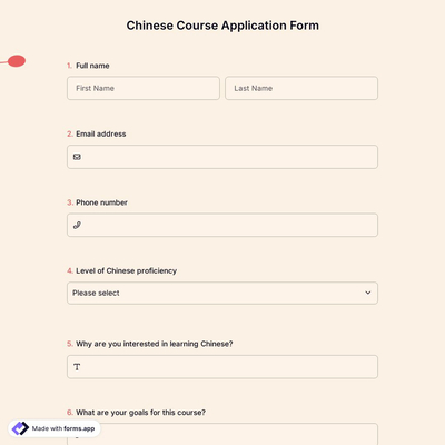 Chinese Course Application Form