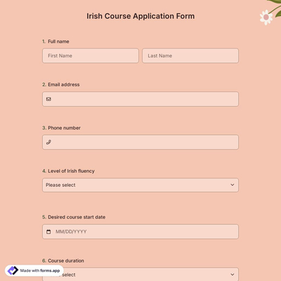 Irish Course Application Form