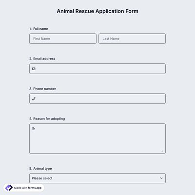 Animal Rescue Application Form