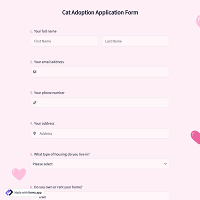 Cat Adoption Application Form