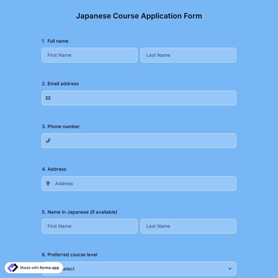 Japanese Course Application Form