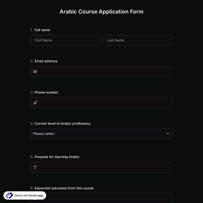 Arabic Course Application Form