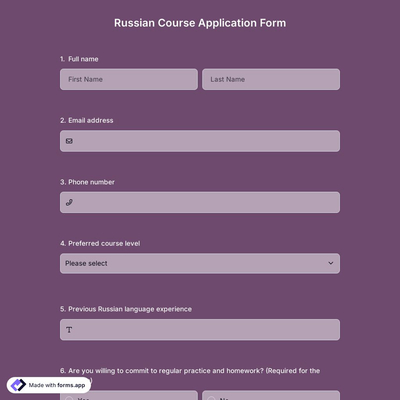 Russian Course Application Form