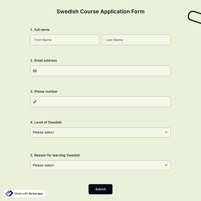 Swedish Course Application Form