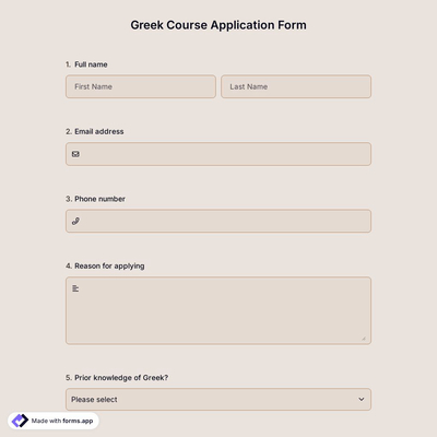 Greek Course Application Form