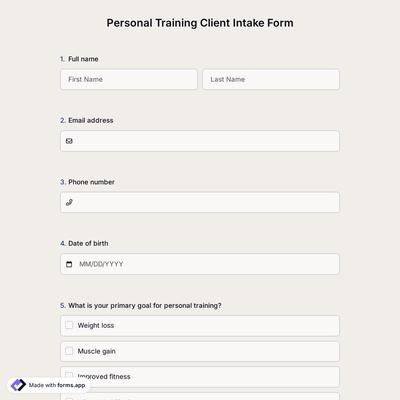 Personal Training Client Intake Form