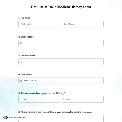 Botulinum Toxin Medical History Form