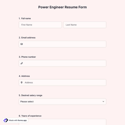Power Engineer Resume Form