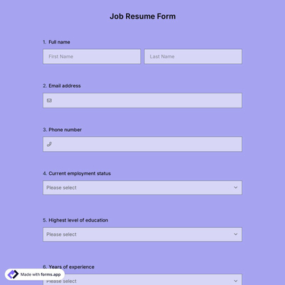 Job Resume Form