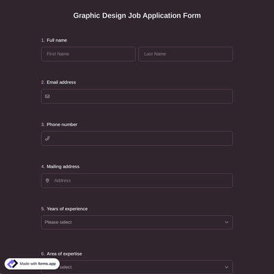 Graphic Design Job Application Form